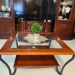 Sturdy Wood And Glass Squared Coffee Table 