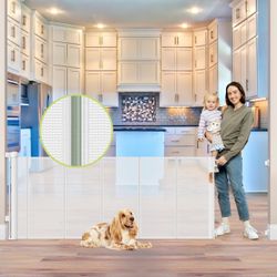 Reinforced 80 Inch Extra Wide Retractable Baby Gate with Support Rods, Indoor/Outdoor Retractable Pet Gates for Wide Openings, 33” Tall Mesh Dog Gate 