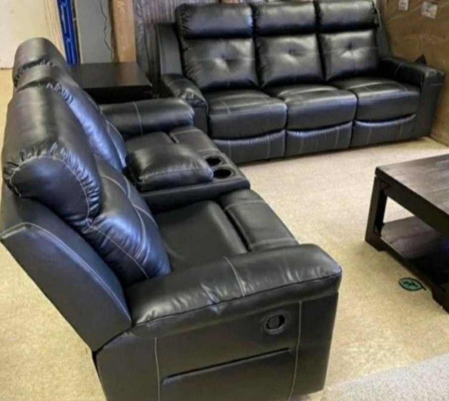 Kempten Black Cool Look Led Reclining Living Room Set Sofa And Loveseat