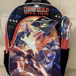 Brand New Civil War Captain America backpack with lights