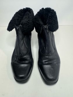 La Canadienne Black Leather Shearling Front Zip Ankle Boots Womens Size 7.5