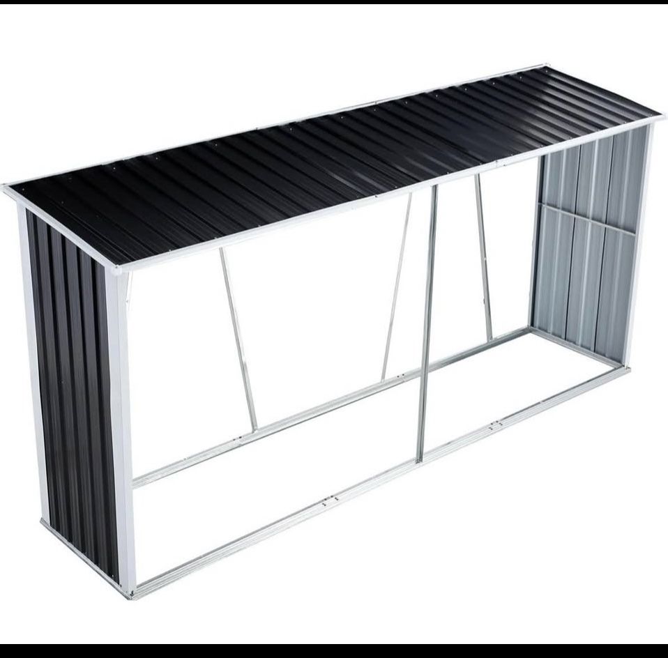 New in Box Firewood Rack with Roof: 129.9" Galvanized Steel Log Holder Outdoor Backyard Garden Patio