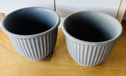 2 Gray Planting Pots, 9” TallX11” Diameter.
