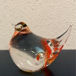 Vintage Glass Fat Bird Paperweight Marble Swirl