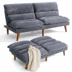 Futon Sofa Bed Futon Couch with Adjustable Back Upholstered Sleeper Sofa Bed for Living Room Furniture (Corduroy,Grey)