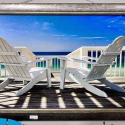 PRETTY CHAIRS BY THE OCEAN PAINTING - 40 IN WIDE 30 TALL - RETAILED FOR $325