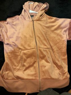 Medium, Pink Velour Short Sleeve Zip-Up Hoodie