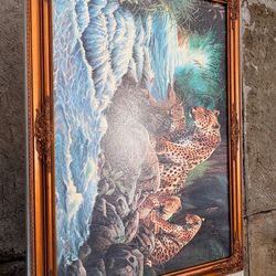 Large Leopard Wall Art w/ Ornate Gold Frame – Safari Jungle Decor (Ready to Hang)