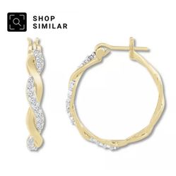 Diamond Twist Hoop Earrings 10k Gold