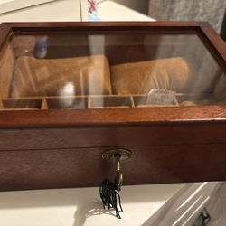 Wooden Glass-Top Watch Display Box with Lock”