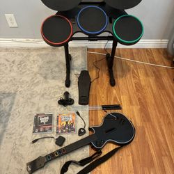 Guitar Hero Set for PS3-PS5 Gibson Guitar, GH Drums, 2 Dongles, 2 games, mic, Tested Restored