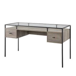 walker edison 56 inch 2 drawer glass top desk
