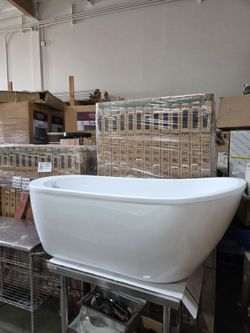 Ove 59" White Freestanding Soaking Bathtub