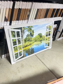 48” x 32” Lake Window Canvas Wall Art 3D Open Window Nature View