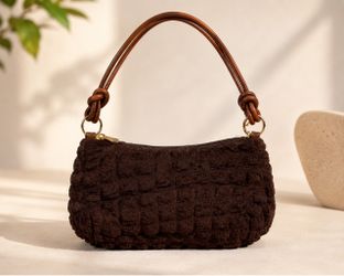 Y2K Chocolate Brown Textured Shoulder Bag Ruched Baguette Purse