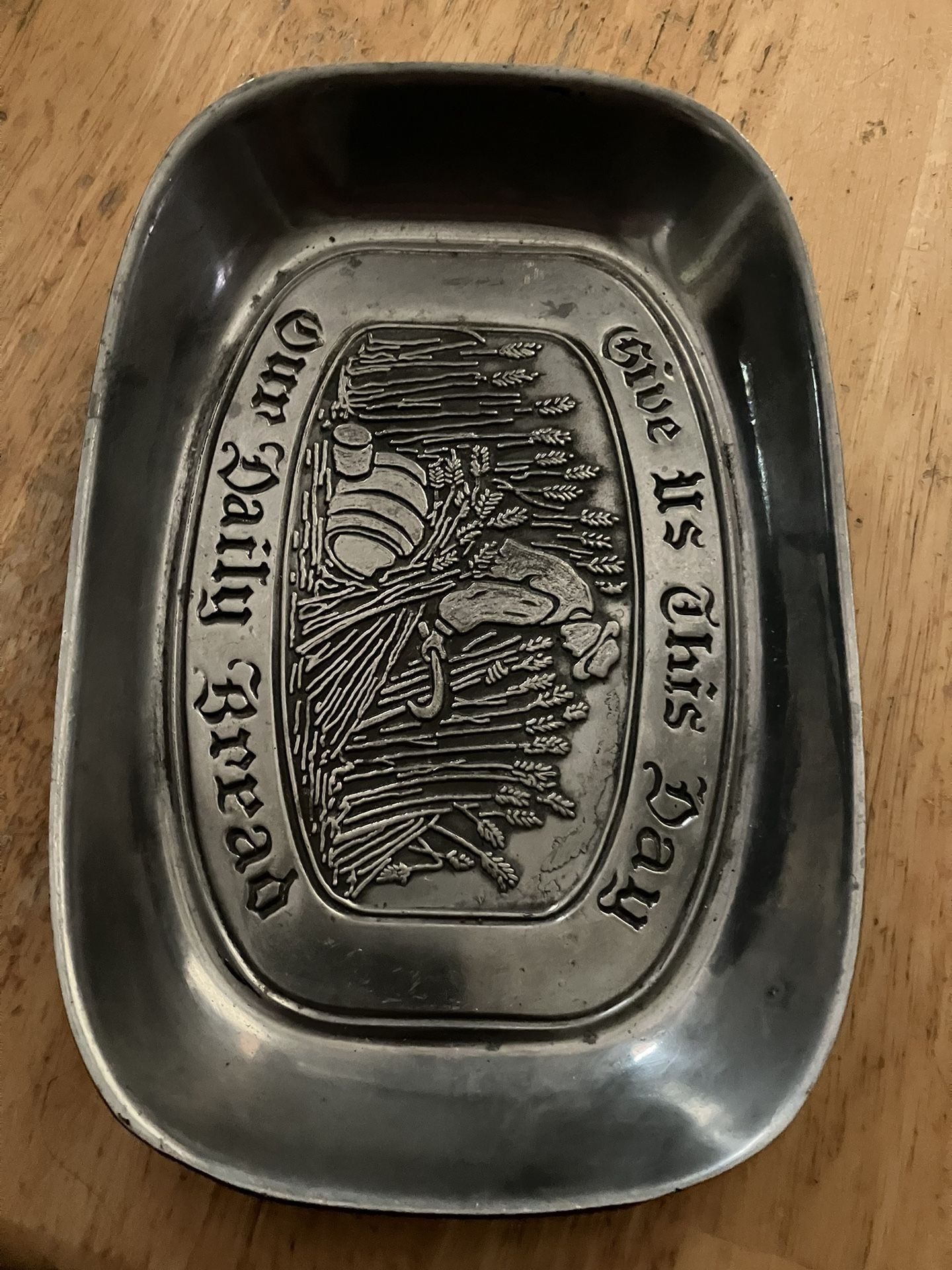 Vintage Pewter Serving Tray Wilton Columbia Give Us This Day Our Daily Bread