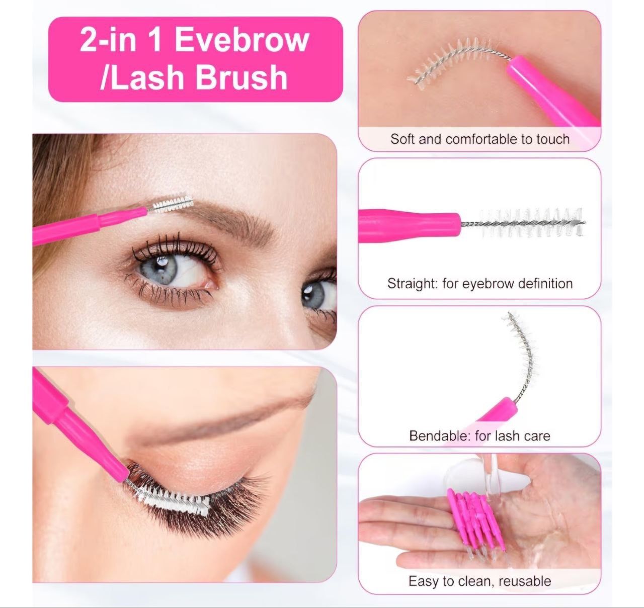 Grevosea 100 Pcs Disposable Eyelash Brushes Micro Eyebrow Brush with Cap Lash Spoolies Mascara Wands Brow Lamination Tools for Eyebrow and Eyelash Ext