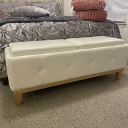 White Leather Ottoman/Bench