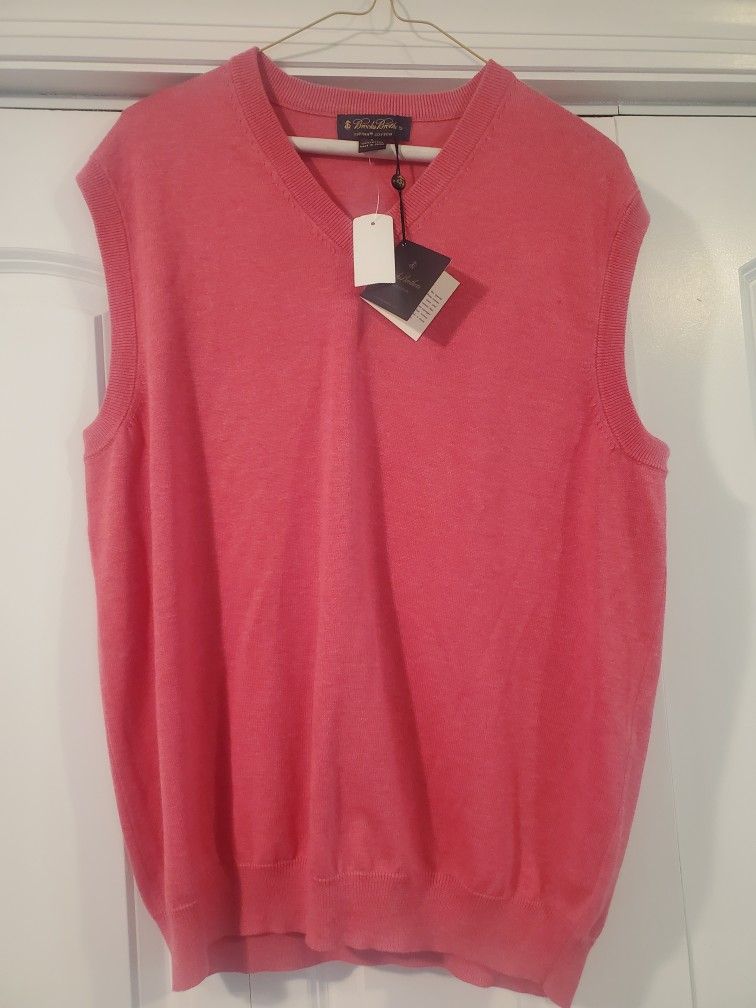 Brooks Brothers Supima Cotton Melon Sweater Vest golf attire Brand New Size large men's