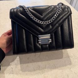Michael Kors Black Leather Bag, Medium Size, Silver hardware