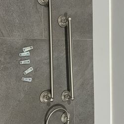 Gatco Brushed Nickel Bathroom Hardware Set – Towel Bar + Ring