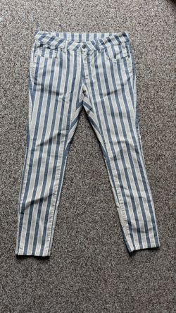 6397 Women's Blue/Brown Mini Skinny Striped Denim Pants Retro Made in Italy Sz30