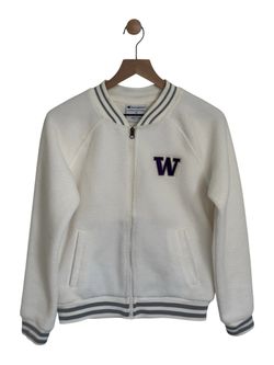 Women's University of Washington Huskies Cream Athletic Sherpa Full-Zip Jacket XS