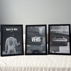3 Black 8x12 Rear-Loading Poster Frames (Mbappe, Drake-views,Porsche 911 GT3RS)