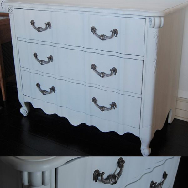 Vintage White Three Drawer French Provincial Lowboy Dresser For