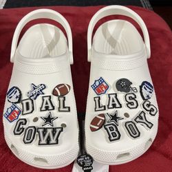 Crocs, w/23 “Cowboys”, Charms, Unisex, Adults, White Classic Style Clogs, Have Many Sizes, New With Tags, Great Gift !! 🎁