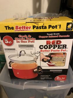 Red Copper Infused Non-Stick Ceramic 5 Qt Pasta Pot 2pc Cook & Strain Pot Set