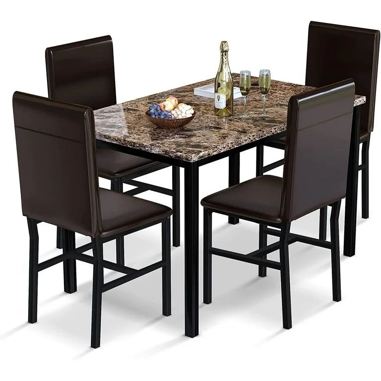  5 Pieces Dining Table Set for 4, 30.1"H Kitchen Table with Faux Marble Top and 4 Chairs