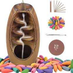 SPACEKEEPER Ceramic Backflow Incense Holder Incense Burner Waterfall, With 120 Backflow Incense Cones & 30 Incense Stick, Aromatherapy Ornament Home D
