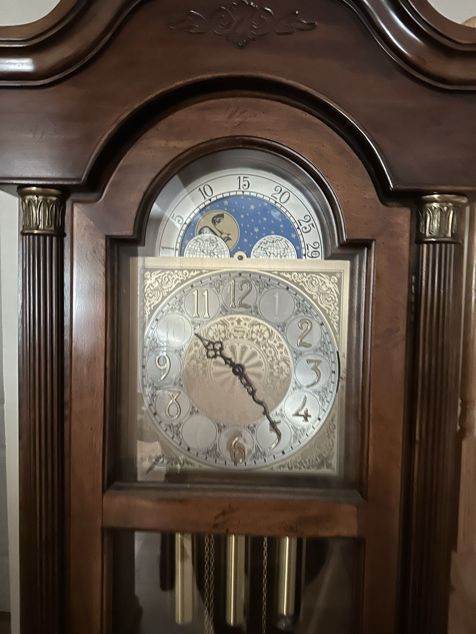$190 If Can Come This Weekend Ridgeway Grandfather  Clock  Moon  Sun  Model W2 205 Cherry Finish Movement 