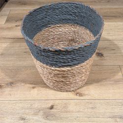 Vintage Woven Basket / Planter Cover (Natural + Faded Blue Patina)