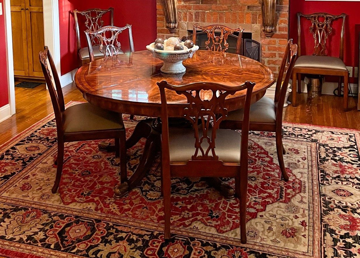 Antique Theodore Alexander Expandable Dining Table & 8 Chairs