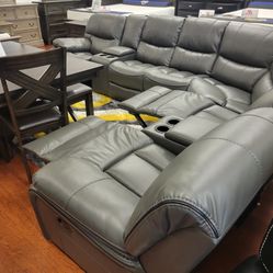Limited time. Madrid modular gray leather reclining sectional $1599. Easy finance option. Same day delivery.