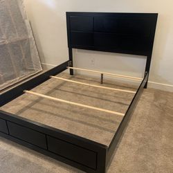 Queen Black Wood Bed Frame With Box Spring 