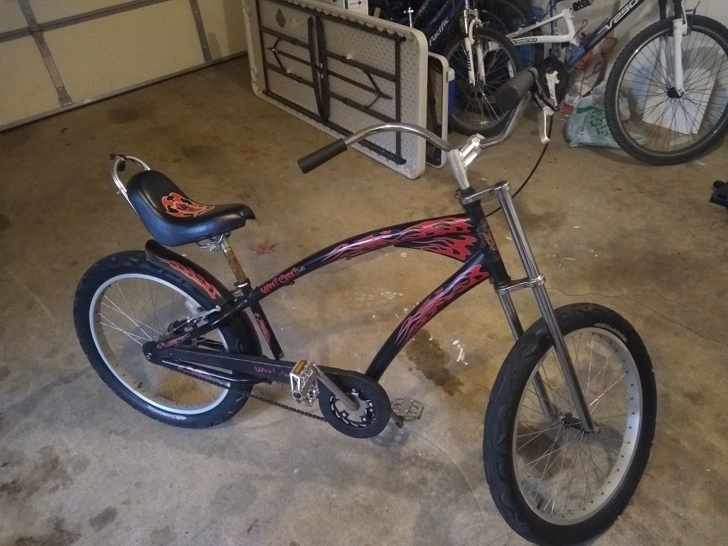 Chopper Motorcycle Style Bike Black Flame Orange Flames Bicycle