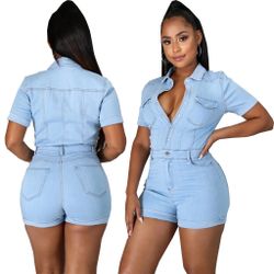 one piece  blue jean  shorts set 