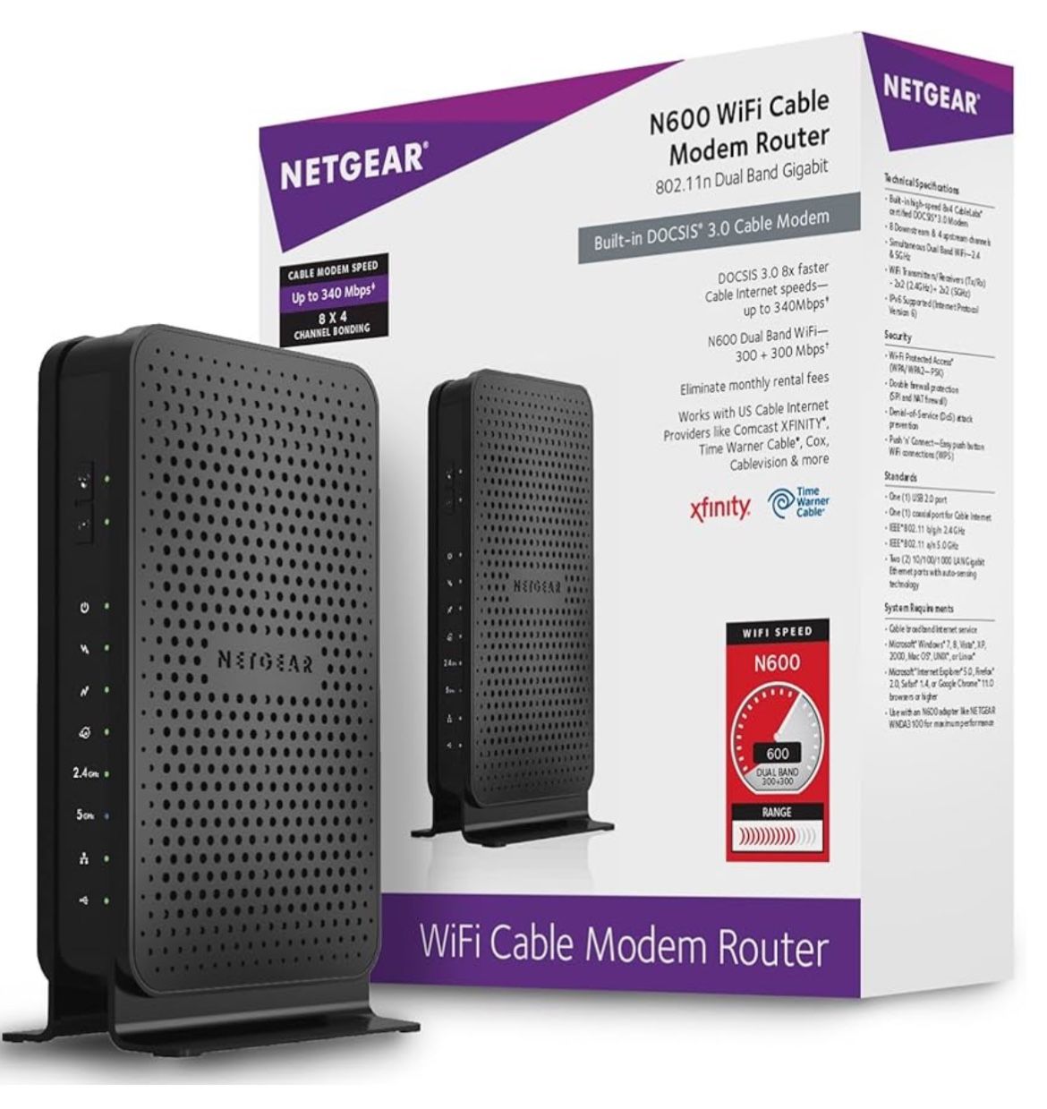 “NetGear N600” (8 By 4) Wifi Docs is 3.0 Cable Modem Router (C3700) Certified For Xfinity & Comcast,Spectrum, Cox.