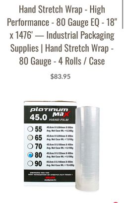 Hand Stretch Wrap - High Performance - 70 Gauge EQ - 18" x 1476' — Industrial Packaging Supplies | Hand Stretch Wrap - 70 Gauge - 4 Rolls / Cs