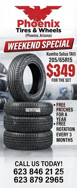 Hey Phoenix! 🌵☀️ Time for a fresh set of shoes for your car! We are running an amazing weekend special at Phoenix Tires & Wheels Outlet! 🎉 ​Kumho So