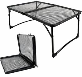 Folding Grill Table, Portable Camping Table with Mesh Desktop Light Weight Outdoor Cooking Table with Carry Handle Grill Tables for Outside Picnic BBQ