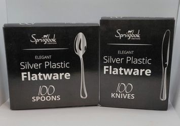 Elegant Silver Plastic Flatware (Knifes/ Spoons) 200 pcs
