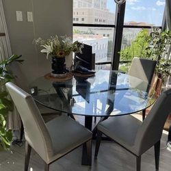Modern Calligaris Round Glass Dining Table + 5 Chairs – $500