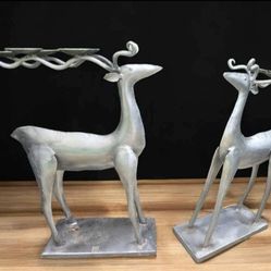 Vintage Brutalist Folk Art Metal Deer Votive Candle Holder Made In Mexico Christmas