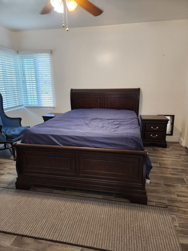 Queen Sized Bedroom Set - Frame, Dresser, Nightstands