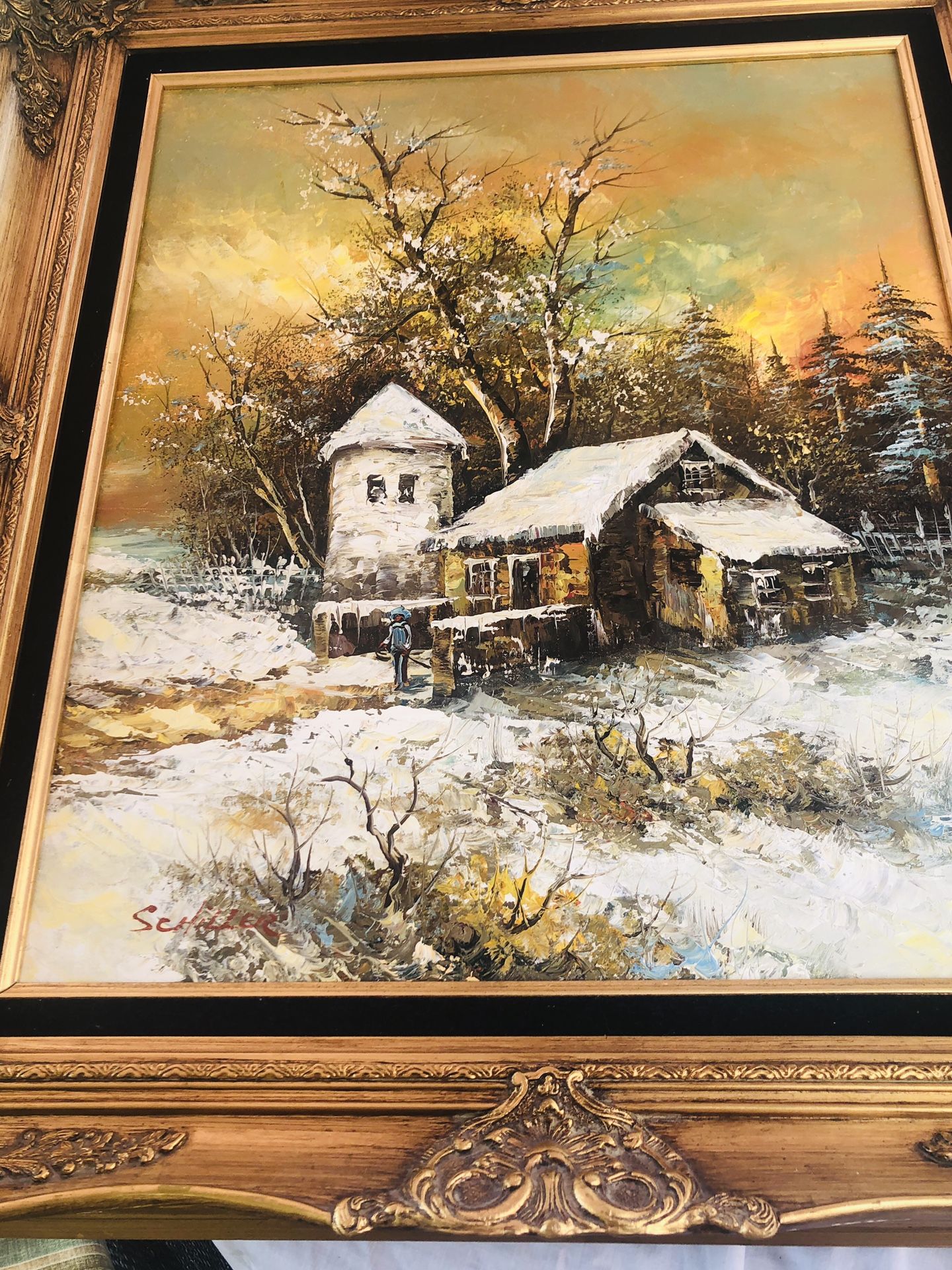 Vintage oil on canvas signed by artist Schiller Well listed Artist