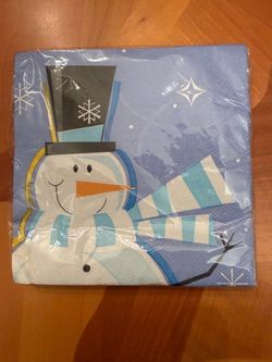 Vintage Mr. Frosty Snowman Paper Lunch Napkins - Pack of 20 - Blue Snowflake Winter Holiday Party